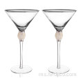 Diamond Martini Cocktail Glass dengan Rim Emas